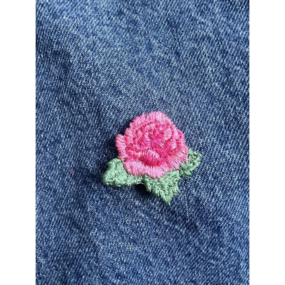 Small Pink Rose Embroidered Sew-On Patch Cottagecore Floral Applique